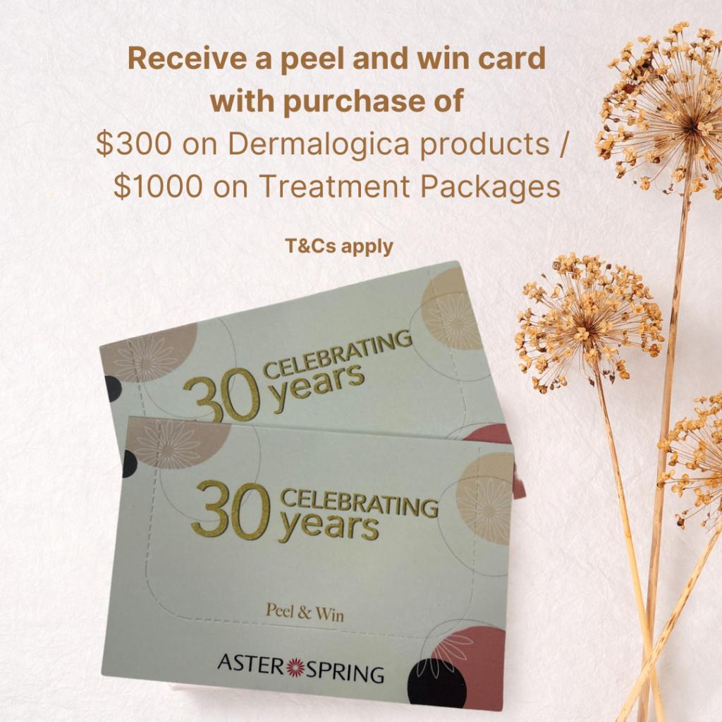 Receive a peel and win card with purchase of 300 on Dermalogica products 1000 on Treatment Packages 1